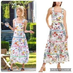 J. McLaughlin “Nara” Tiered Dragonfly Garden Print Midi Dress